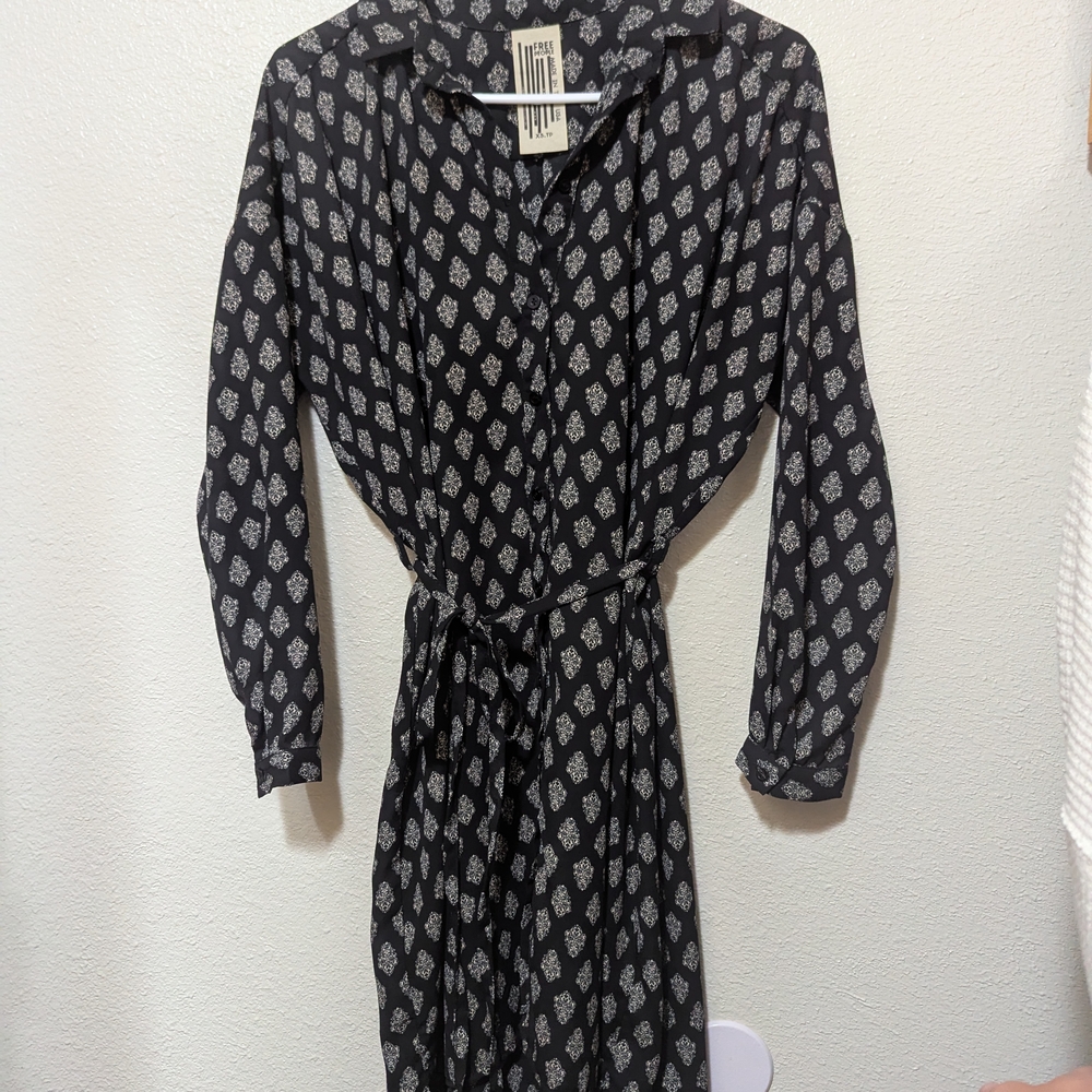 Free People Elegant Black and White Patterned Dress
